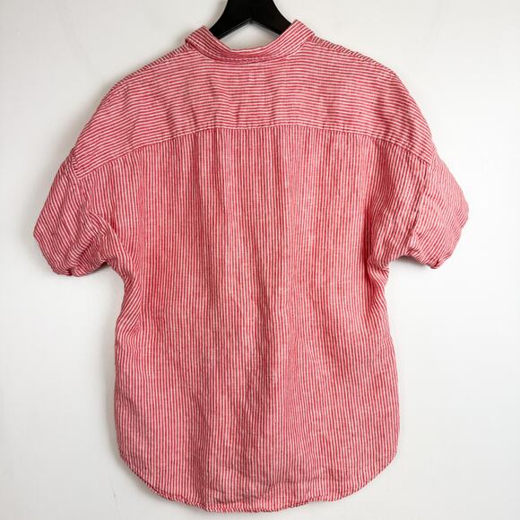 Lauren Ralph Lauren Womens 100% Linen Tie Front Button Up Shirt Red Stripe - L - Picture 6 of 8